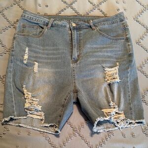Blue High-Waisted Distressed Jean Shorts